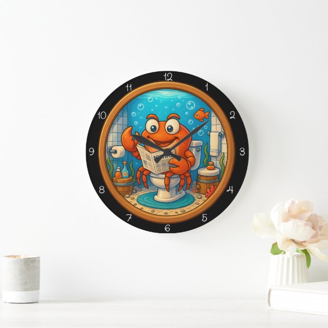 Grande Horloge Ronde Crabe sur les toilettes Lecture amusante (Maison)