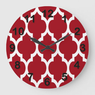 Grande Horloge Ronde Cranberry Red White Marocain Quatrefoil Motif #4
