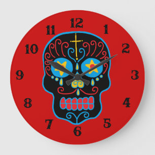 Grande Horloge Ronde Crâne à sucre noir