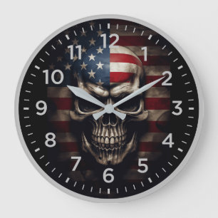 Grande Horloge Ronde Crâne de drapeau américain