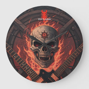 Grande Horloge Ronde Crâne de feu métallique   Ben Elkanar