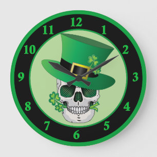Grande Horloge Ronde Crâne de Leprechaun irlandais