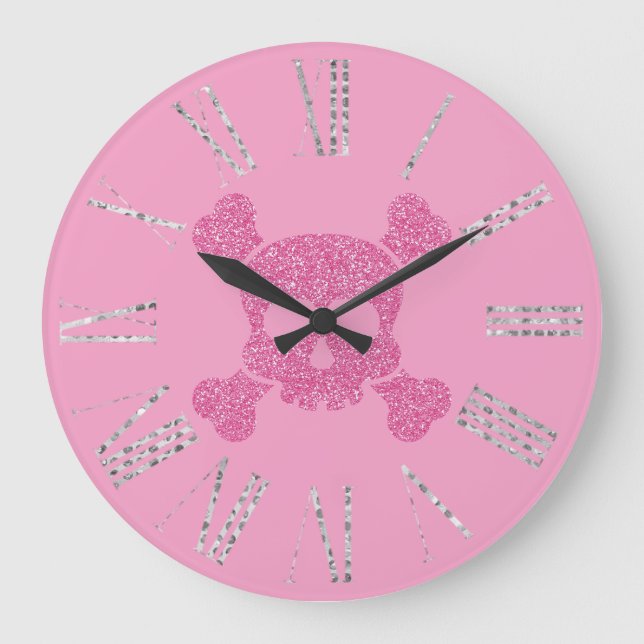 Grande Horloge Ronde Crâne de Parties scintillant rose glamour et os cr (Recto)