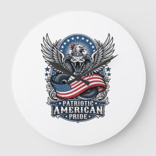 Grande Horloge Ronde Crâne de serpent patriotique Liberté Bête Hybride 