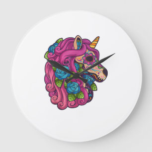 Grande Horloge Ronde Crâne de sucre de licorne Mexique Calavera Dia De