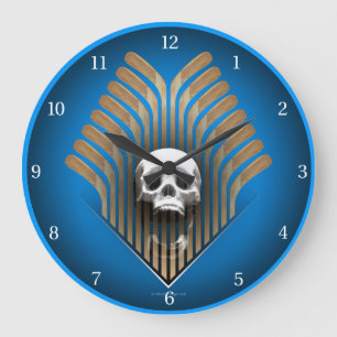 Grande Horloge Ronde Crâne et bâtons (Hockey)