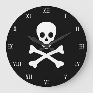 Grande Horloge Ronde Crâne et os croisés