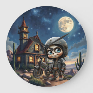 Grande Horloge Ronde Crâne Mignon Motard Balade au Clair de Lune à Tr