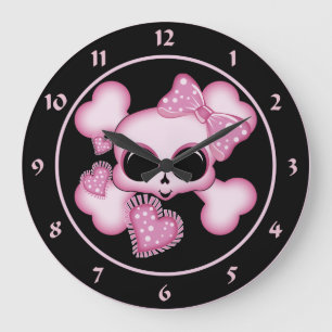 Grande Horloge Ronde Crâne rose mou