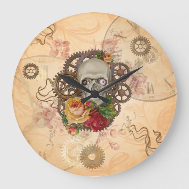 Grande Horloge Ronde Crâne steampunk (Recto)