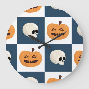 Grande Horloge Ronde Crânes et chèques Citrouille