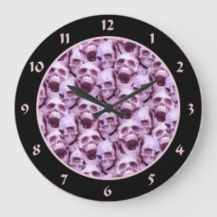 Grande Horloge Ronde Crânes roses