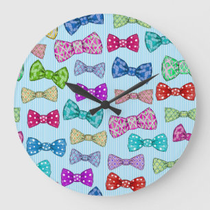 Grande Horloge Ronde Cravate de cabot, rayures bleues, aquarelle.