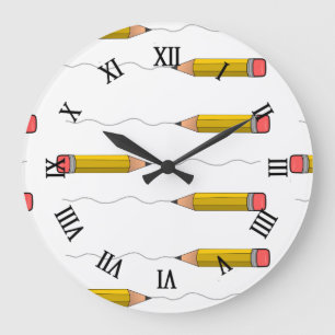 Grande Horloge Ronde Crayon sur blanc