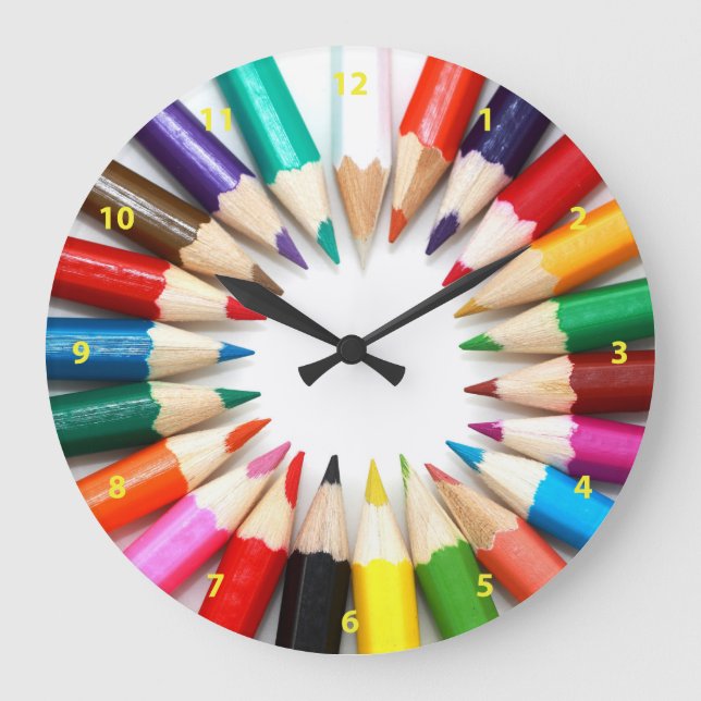 Grande Horloge Ronde Crayons colorés (Recto)