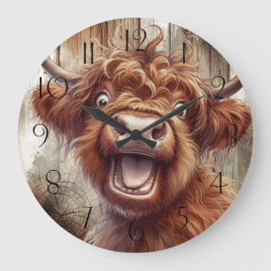 Grande Horloge Ronde Crazy Cartoon Highland Cow