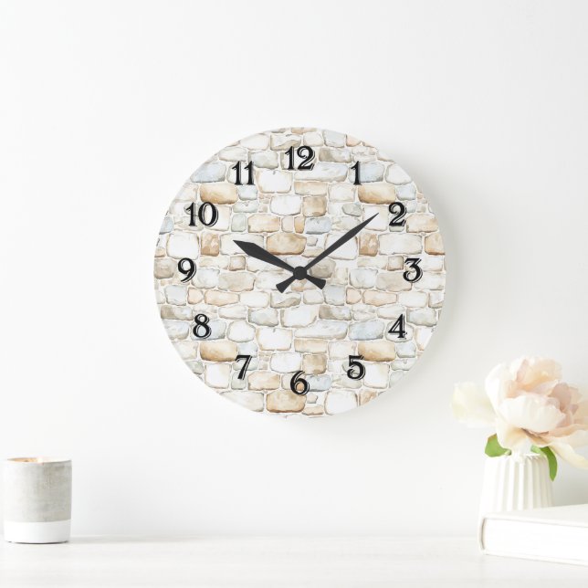 Grande Horloge Ronde Cream White Grey Faux Stones   (Maison)