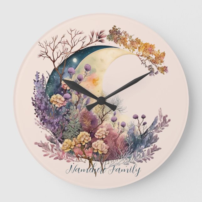 Grande Horloge Ronde Create Your Own Mystical Floral Crescent Moon (Recto)