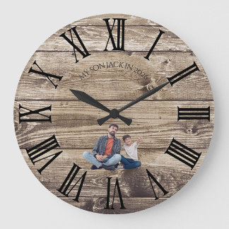Grande Horloge Ronde Create Your Own Photo Rustic Wood Clock