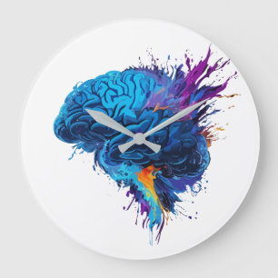 Grande Horloge Ronde Création colorée de motif de cerveau de scintillem