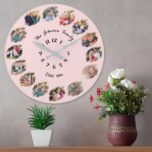 Grande Horloge Ronde Créer un collage de photos de famille personnalisé