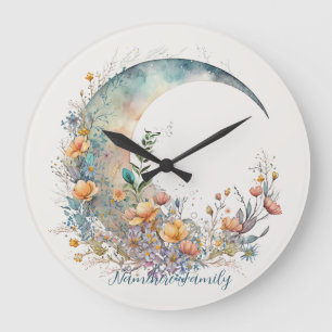 Grande Horloge Ronde Créez vos propres boutons d'or Floral Croissant de