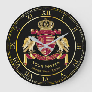 Grande Horloge Ronde Créez votre propre blason d'armoiries d'aigle rou