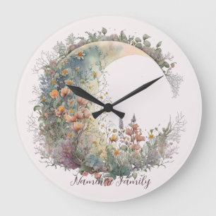Grande Horloge Ronde Créez Votre Propre Croissant de Lune Floral Cottag