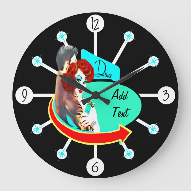 Grande Horloge Ronde Créez votre propre dîner les années 50 Vintage Ret (Recto)