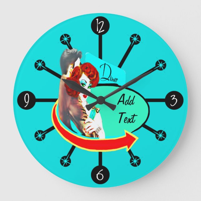 Grande Horloge Ronde Créez votre propre dîner les années 50 Vintage Ret (Recto)