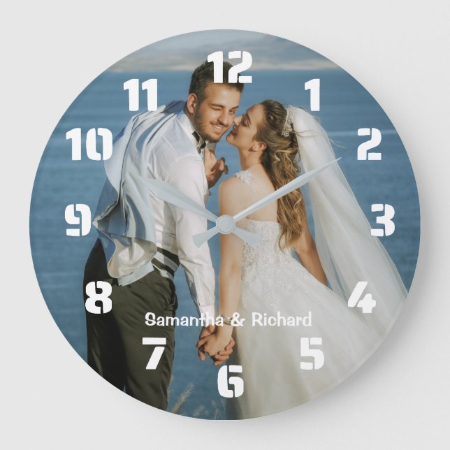Grande Horloge Ronde Créez votre propre photo Mariage personnalisée (Recto)