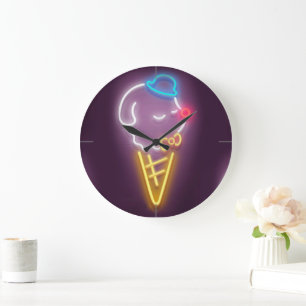 Grande Horloge Ronde Crème de glace de Neon