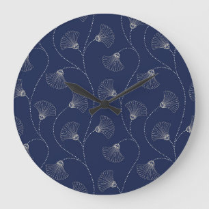 Grande Horloge Ronde Crème Florale Art Nouveau Indigo