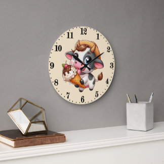 Grande Horloge Ronde Crème glacée à la vache mignonne
