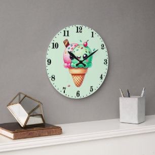Grande Horloge Ronde Crème glacée Cute Kawaii