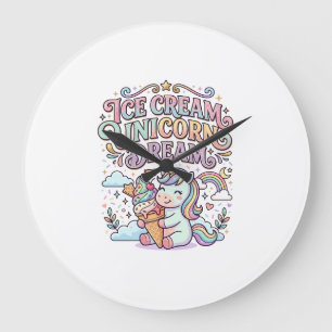 Grande Horloge Ronde Crème Glacée Licorne Rêve de Licorne Typographie D