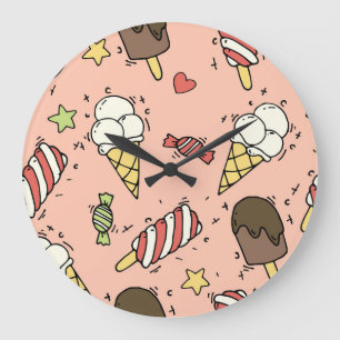 Grande Horloge Ronde Crème glacée mignonne & Lollipopes : sans couture