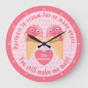 Grande Horloge Ronde Crème glacée Scoops Cute Romantique Saint Valentin