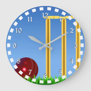 Grande Horloge Ronde Cricket, guillet et balle avec des chiffres blancs
