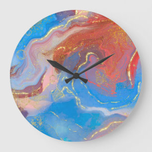 Grande Horloge Ronde Crimson, Blush, Blue and Gold Marbled Alcohol Ink