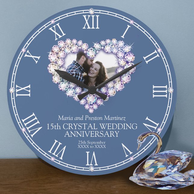 Grande Horloge Ronde Cristal coeur photo 15e anniversaire mariage (Créateur téléchargé)