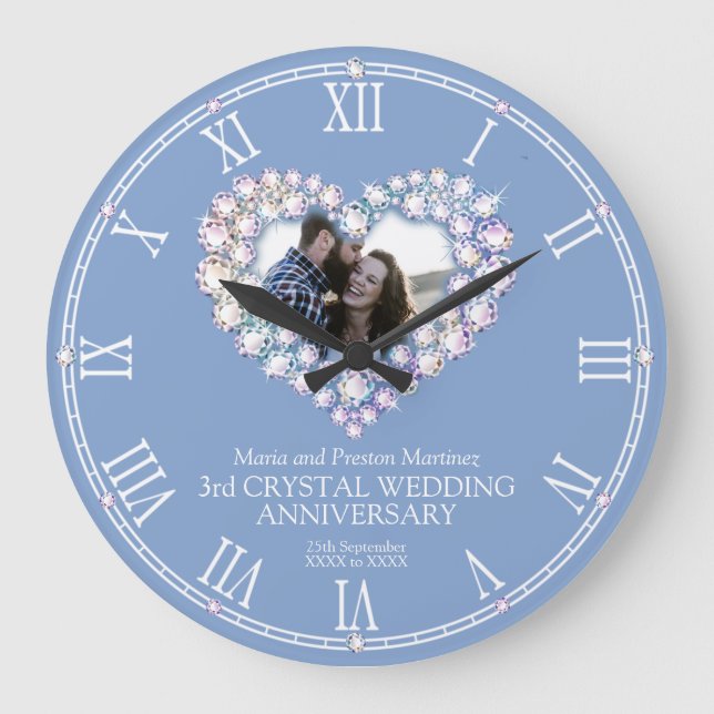 Grande Horloge Ronde Cristal coeur photo 3e anniversaire mariage grand (Recto)