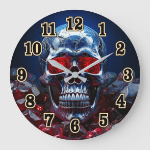 Grande Horloge Ronde Cristal crâne avec yeux rouges rubis