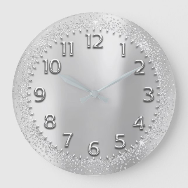 Grande Horloge Ronde Cristal gris argent Parties scintillant chiffres a (Recto)