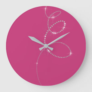 Grande Horloge Ronde Cristaux Fuchsia rose Gris Infinité Diamant