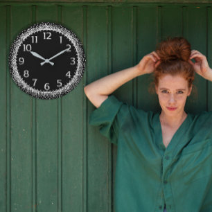 Grande Horloge Ronde Cristaux gris argent Parties scintillant chiffres