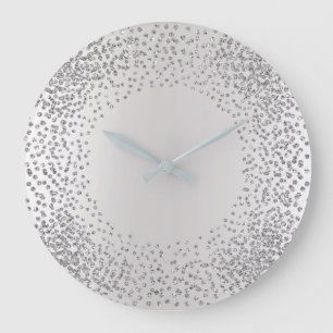 Grande Horloge Ronde Cristaux gris argenté Confetti Parties scintillant