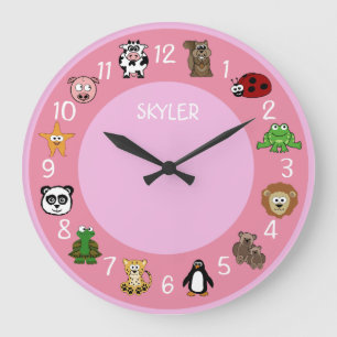 Grande Horloge Ronde Critère de dessin avec nom Modèle rose