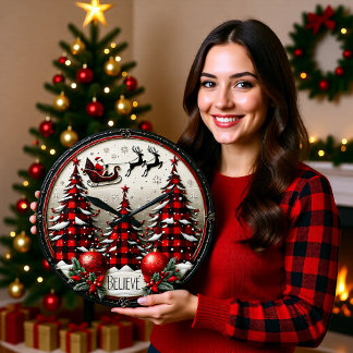 Grande Horloge Ronde Croire Plaid Traîneau Noël