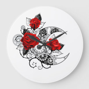 Grande Horloge Ronde Croissant mécanique avec roses rouges